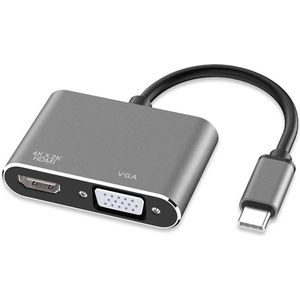 USB C Hub - Type C naar HDMI & VGA 4K Geschikt voor: MacBook Pro / Laptop / Computer windows / HP / ASUS / Lenovo