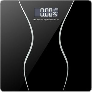 Digitale Personenweegschaal – Step-On Technologie – LCD-scherm met Achtergrondverlichting – Precisie Sensoren – Gehard Glas – 180kg/400lb – Slank Ontwerp – Automatische Uitschakeling – Zwart