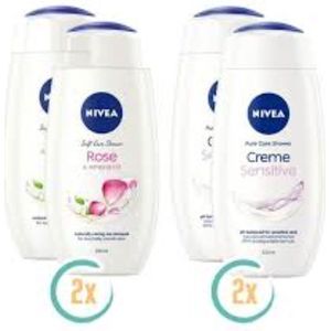 Nivea Douchegel - Mix - 2 x Rose & Almond Oil + 2 x Creme Sensitive