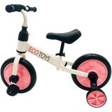 Loopfiets kinderfiets - met zijwieltjes - 12 inch - wit roze