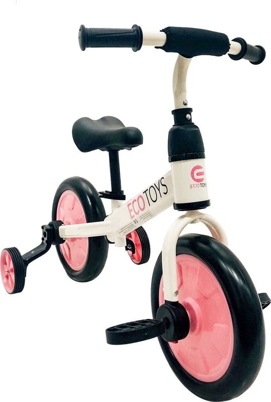 Loopfiets kinderfiets - met zijwieltjes - 12 inch - wit roze