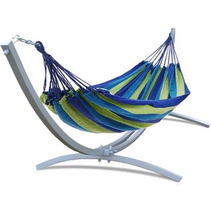 Hangmat standaard grijs tot 220 kg - inc blauw-groen hangmat 220 x 160 cm