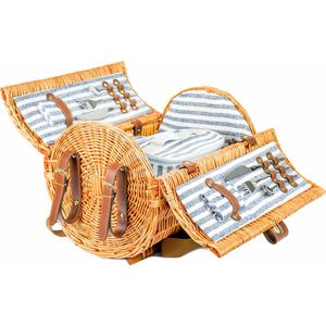 Picknickmand rond met 2-persoons servies + deken �– Handgemaakt