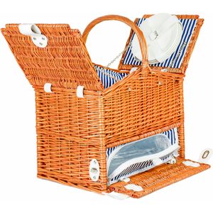 Rieten picknickmand XL 4-persoons + servies & thermotas