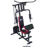 Krachtstation - Home gym -  met 45 kg gewicht - zwart-rood