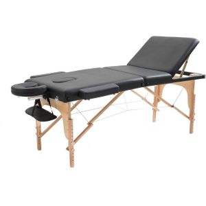 Massagetafel inklapbaar - 3 secties - 185x70cm - hout - zwart