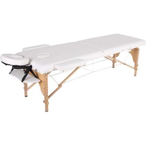 Massagetafel inklapbaar - 2 secties - 185x70cm - hout - wit