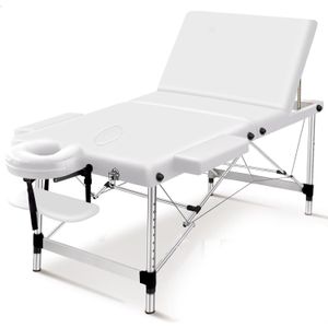 Massagetafel - Wit - PVC Leder - Verstelbaar Met Hoofdsteun En Armsteunen