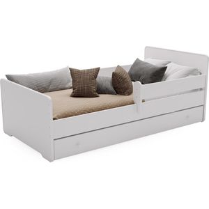 MAX - Peuterbed - 140x70 cm - Wit - Met Lade en Uitvalbeveiliging