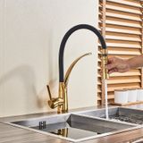 Keukenkraan - zwart met goud - flexibel uittrekbaar