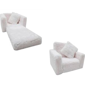 Kinder Slaapbank en logeerbed in één - 100cm x 36cm x 25cm - wit pluche