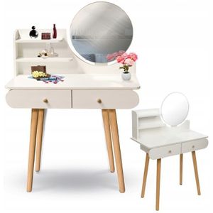 Kaptafel - ronde spiegel - make up tafel - 80x40x122 cm - wit