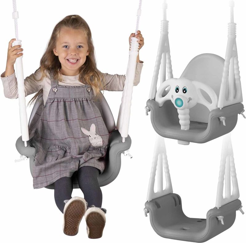 Schommel baby - buiten - meegroei schommel - grijs & wit