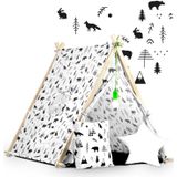 Tipi tent - speeltent - met lamp en kussens - zwart, wit