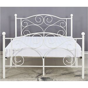 Metalen bedframe met lattenbodem- 120x200-versierd - wit