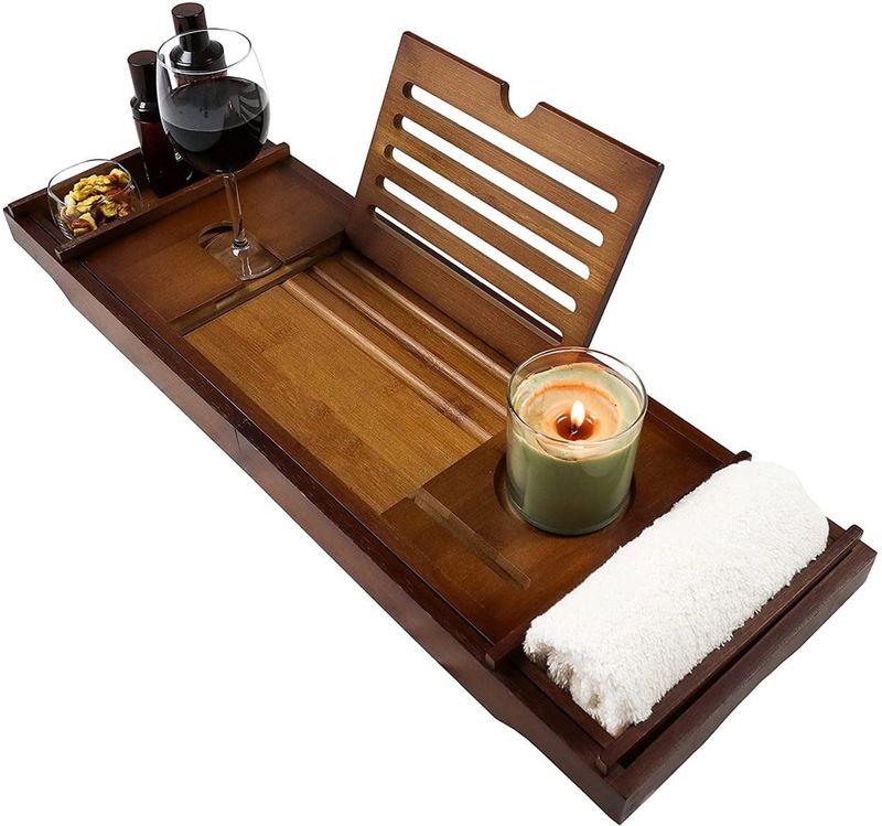 Badplank - badrek - 75-110 x 23 cm - bamboe