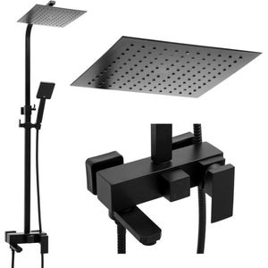 Doucheset - Vierkant - met Badkraan - en Regendouche 25cm - Zwart