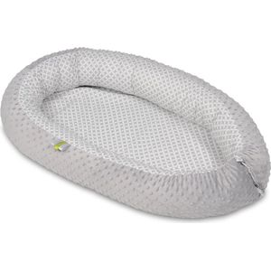 Babynestje - grijs - minky dot en diamant - met uitneembaar matras