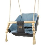 Babyschommel - Grijs Lichtblauw - Katoen Hout - Veiligheidsgordel