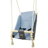 Babyschommel - Grijs Lichtblauw - Katoen Hout - Veiligheidsgordel