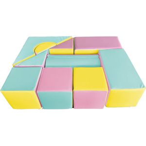 Grote schuimen bouwblokken - 11 stuks - gekleurd - roze, blauw, geel (pastel)
