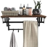 Wandrek met 5 haken en plank industrieel ontwerp vintage zwart bruin