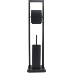 Wc borstel met houder - en toiletrolhouder - 20x20x80 cm - zwart
