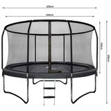 Trampoline - met veiligheidsnet en ladder - 244 cm - zwart