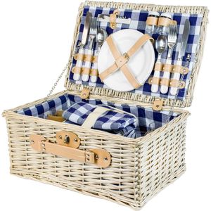 Picknickmand - 4 personen - 29-delig - blauw geruit