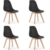 KITO - Eetkamerstoel - set van 4 eettafelstoelen - houten onderstel - zwart