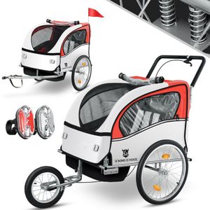 Fietskar kind - fietsaanhanger - 2-zits - veerdemping - rood
