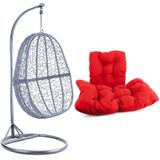 Hangstoel - zilver lichtgrijs - 90x117x60 cm - rood kussen
