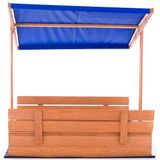 Zandbak - hout - met dak en bankjes - 120x120 cm - blauw