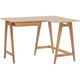 Luka Hoekbureau in Bruin Beige met Eiken Poten - 1 Lade - 115x85cm