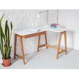 Luka Bruin Beige Hoekbureau | Essenhout & MDF | Eiken poten | FSC gecertificeerd