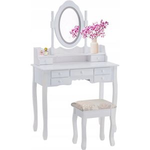 Kaptafel - met spiegel, licht en kruk - 90x40x146 cm - wit