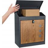 Pakketbrievenbus - 43x24x52 cm - Metaal - Antraciet Houtlook