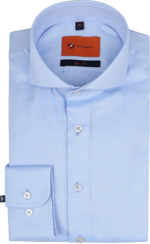 Suitable - Non Iron - Overhemd - Blauw - Strijkvrij Katoen - Slim-Fit