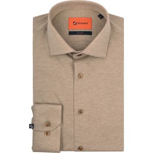 Suitable - Overhemd Pique - Beige - Slim-fit - Katoen - Lange Mouw