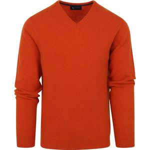 Suitable Pullover Wol V-Hals Oranje - Heren - Pullovers