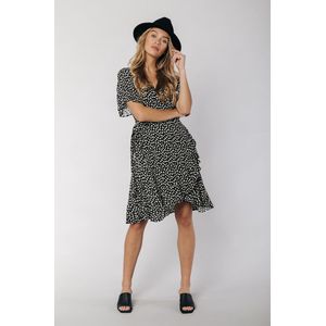 Colourful Rebel - Maat XS - Evy Graphic Jurk Zwart Dames - Wijduitlopende Fit - Viscose