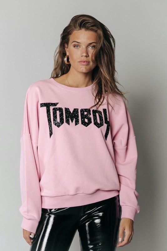 Colourful Rebel - Tomboy Rhinestones - Ronde Hals Sweater - Groen - 88% Organisch Katoen