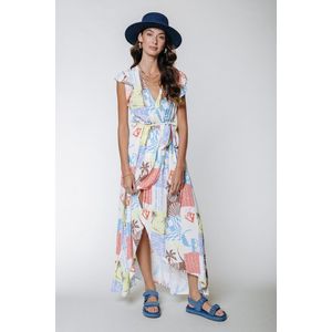 Colourful Rebel - Elva Patchwork Maxi Dress - Overslag Jurk - 100% Viscose - Lange Lengte - Mouwloos