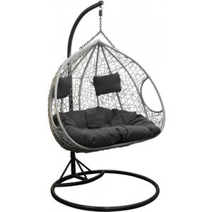Lucy's Living Luxe Hangstoel COCON XL - ø120 x H 200 cm - hangstoel voor binnen - buiten - handstoel met standaard - 2 persoons - egg - kussen - tuinset - tuinmeubelen