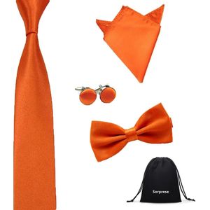 Luxe set stropdas inclusief vlinderstrik pochette en manchetknopen - Oranje - strik - strikje - vlinderdas - pochet - heren - nederlands elftal - Koningsdag