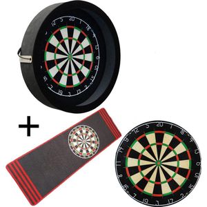 Darts Set - Complete PRO - zwart-antra - Plain dartbord - dartmat antraciet - dartbord verlichting - darts - dartbord