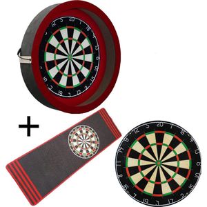 Darts Set - Complete PRO - rood-antra - Plain dartbord - dartmat antraciet - dartbord verlichting - darts - dartbord