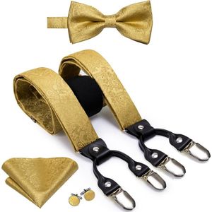 100% zijden Paisley – bretels – vlinderdas – pochet – manchetknopen – goud - Cadeau