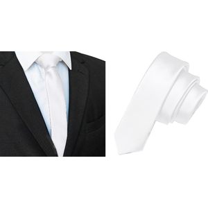 Sorprese Stropdas - Wit - Effen - Smal - 5 cm - Stropdassen voor heren - Cadeau