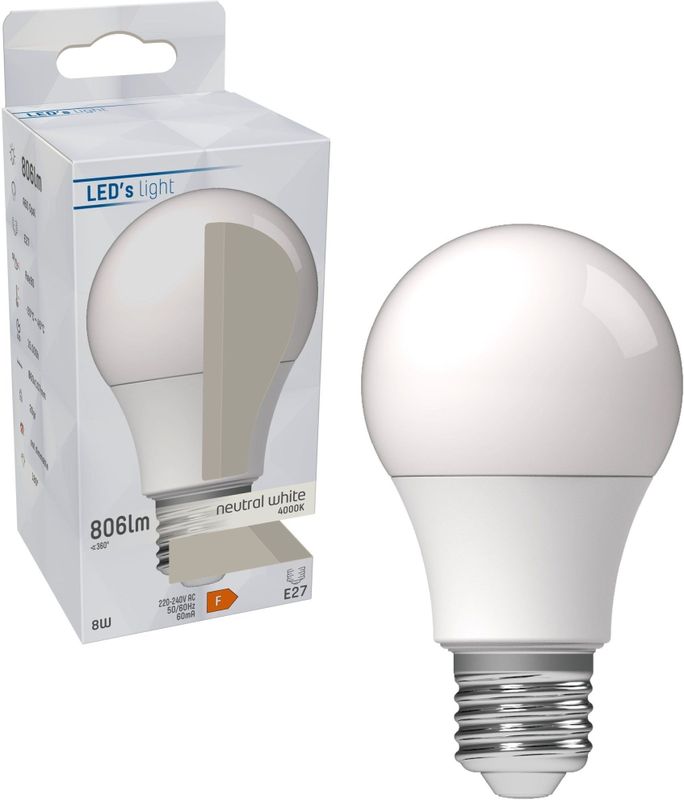 LED Lamp Peertje A60 - Koud Wit Licht - E27 Fitting - 8W (60W)